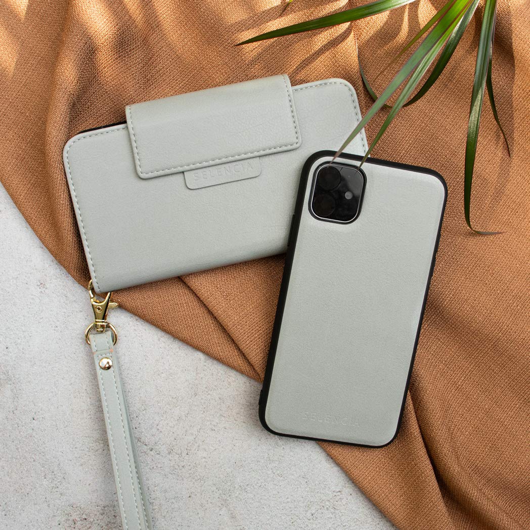 SELENCIA Étui à rabat Surya iPhone XR gris étui 2 en 1 4 cartes RFID