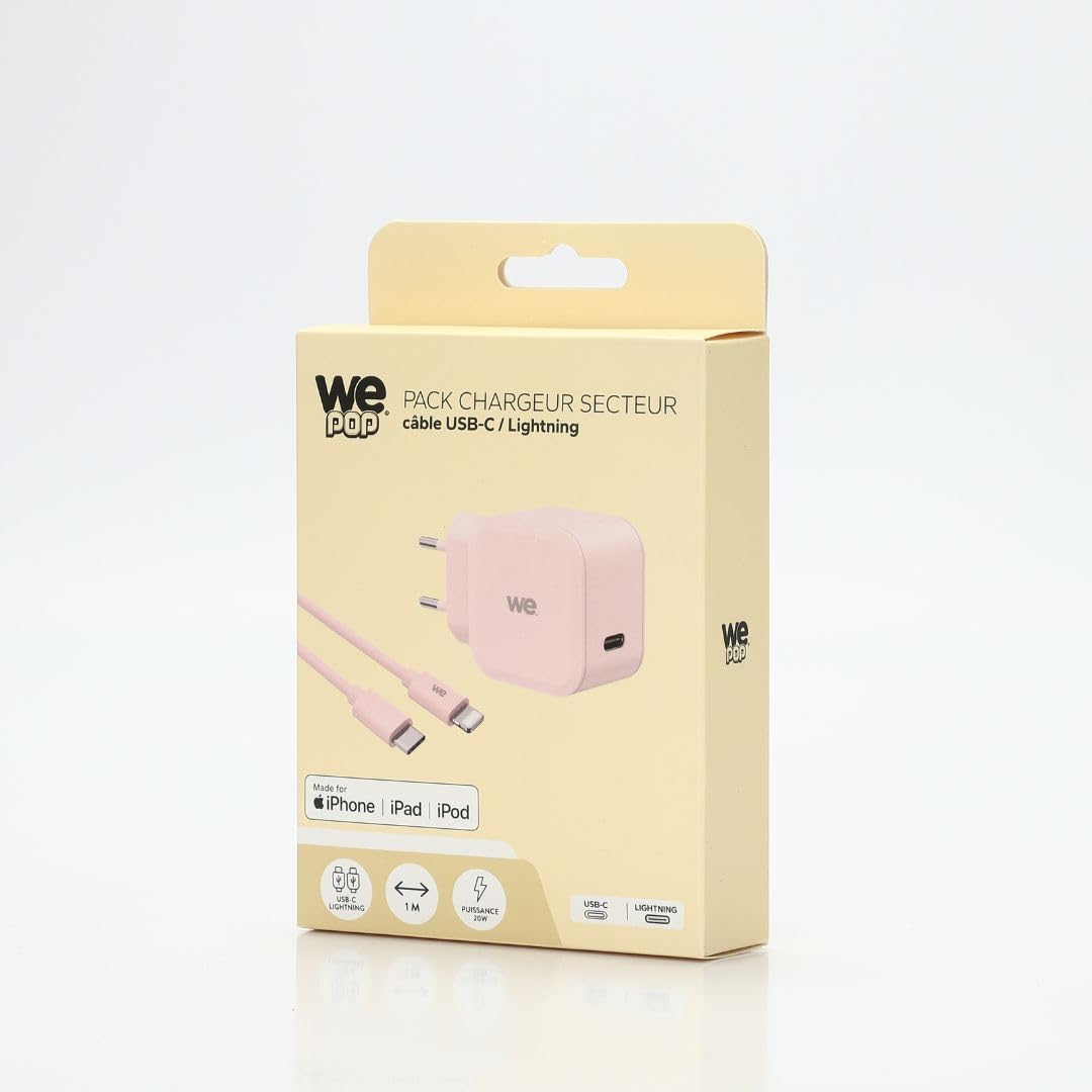 WE WE POP Pack chargeur secteur USB-C + câble USB-C/Lightning rose 20 W