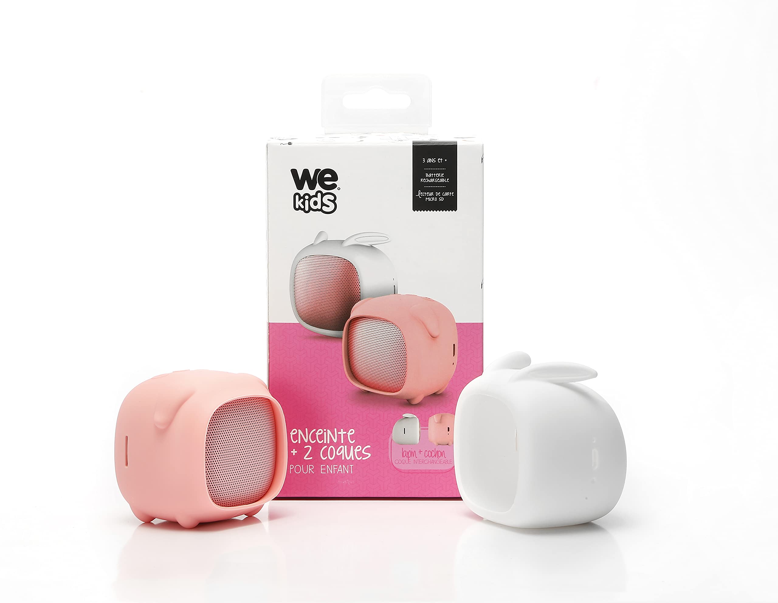 WE WEKIDS enceinte Bluetooth portable rose 3 W, 2 coques interchangeables