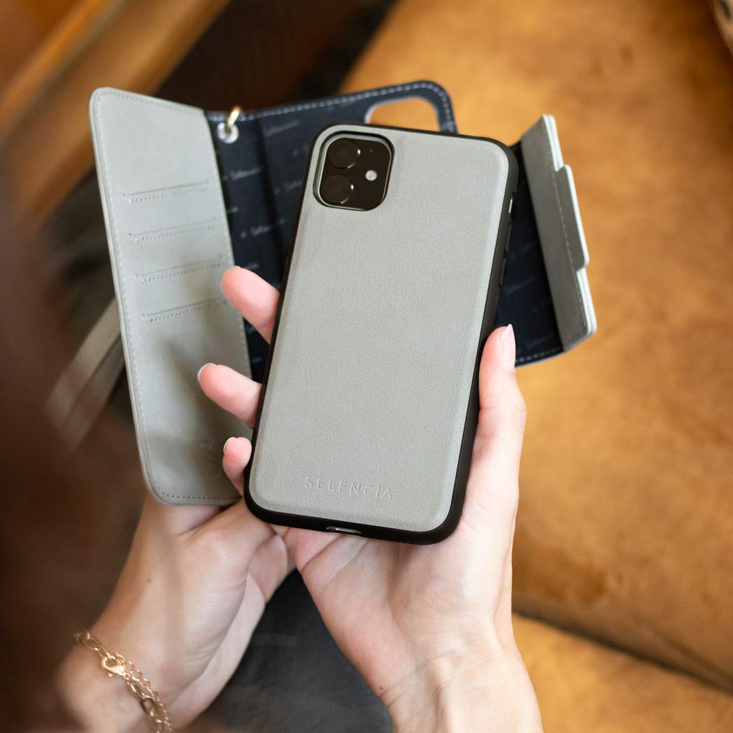 SELENCIA Étui à rabat Surya iPhone XR gris étui 2 en 1 4 cartes RFID