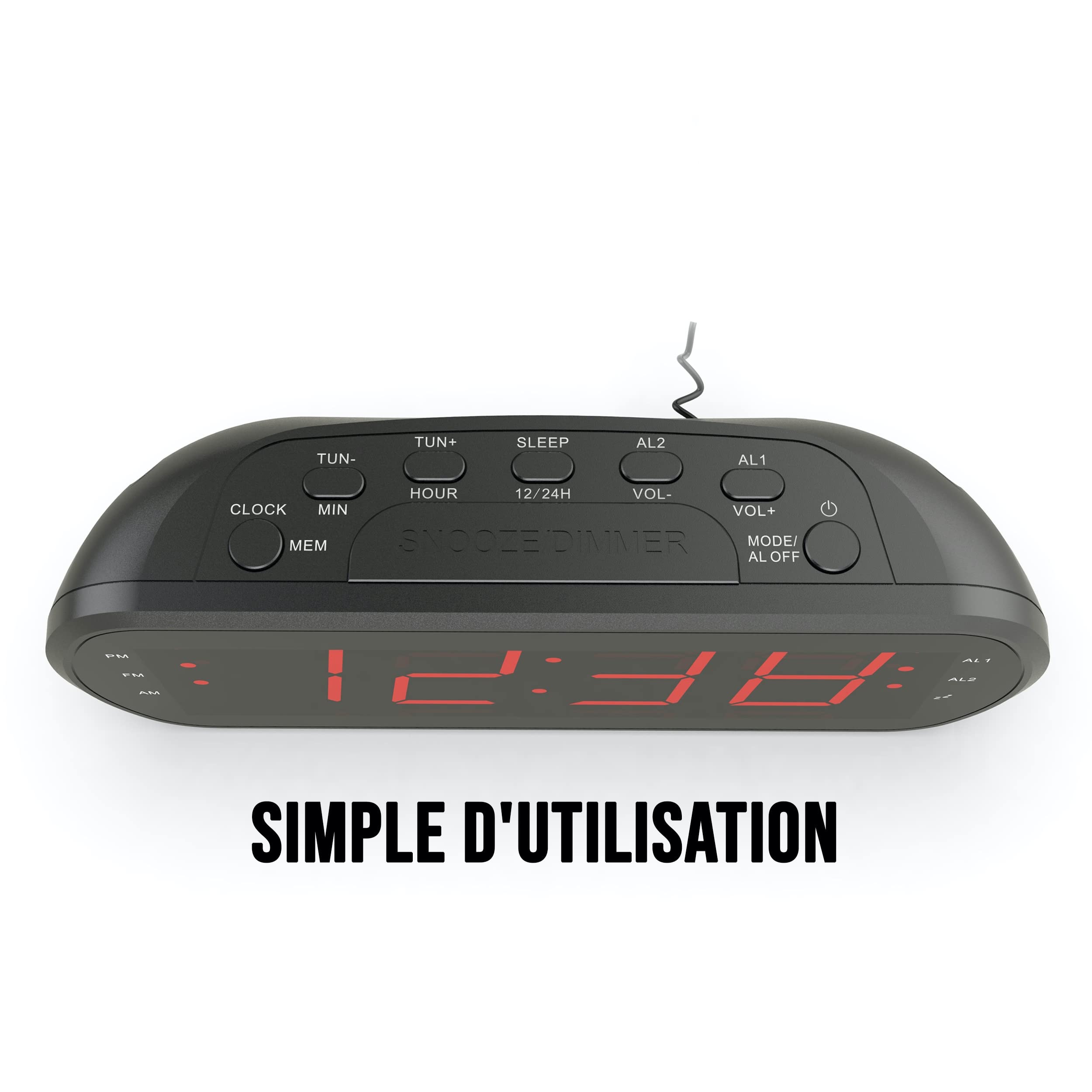 WE Audio radio-réveil FM double alarme LED rouge USB