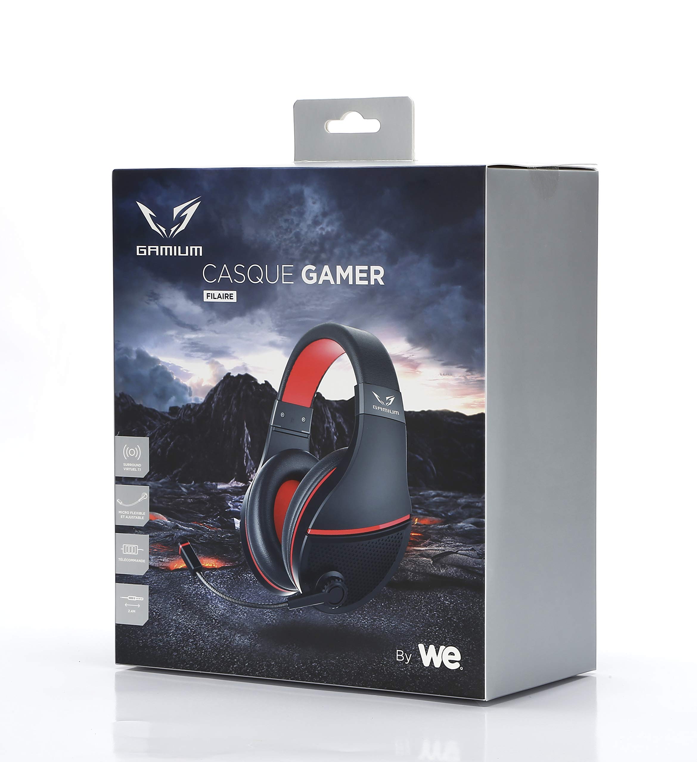 WE GAMIUM casque gaming filaire surround 7.1 noir rouge, micro ajustable