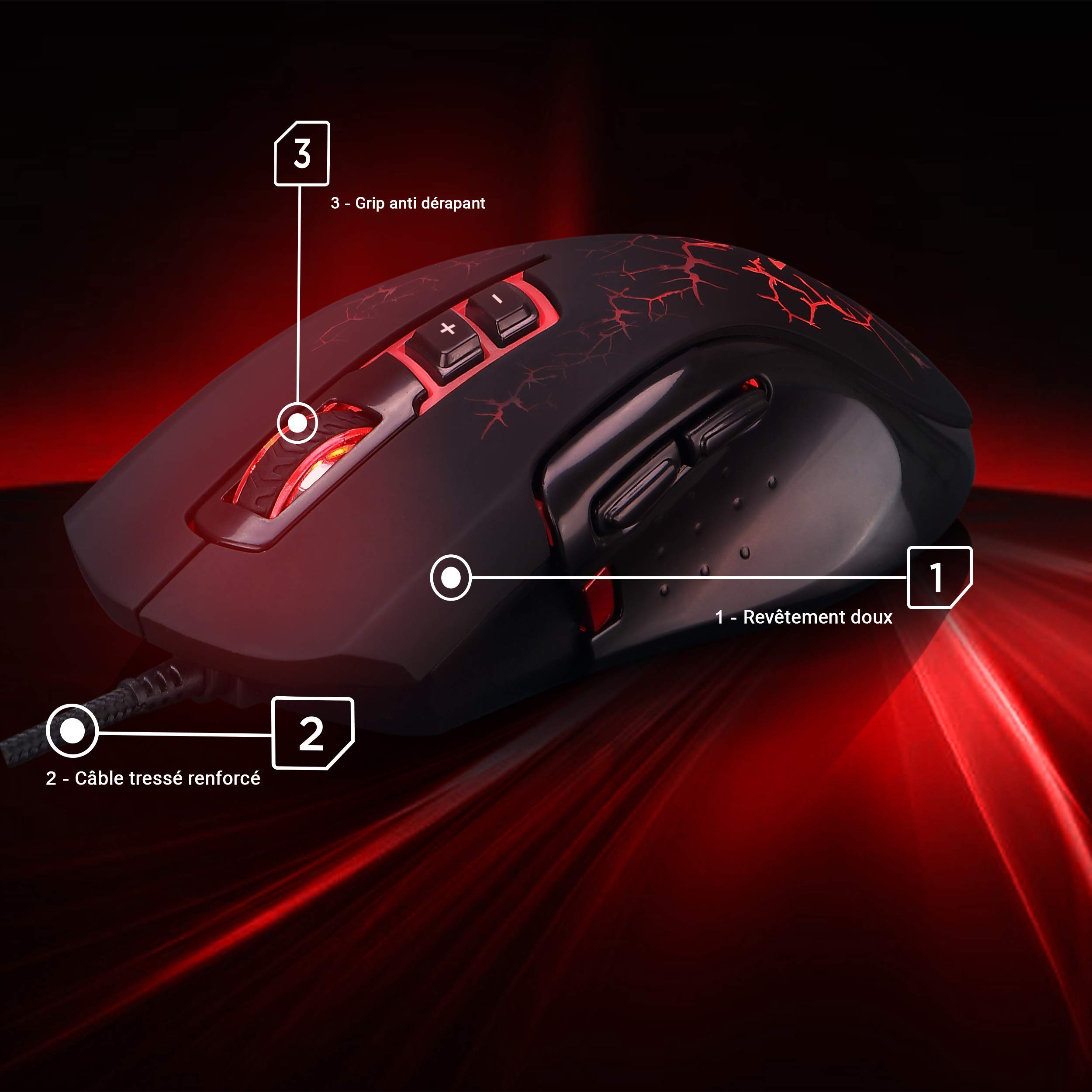 WE GAMIUM souris gamer 3200 DPI 8 boutons filaire