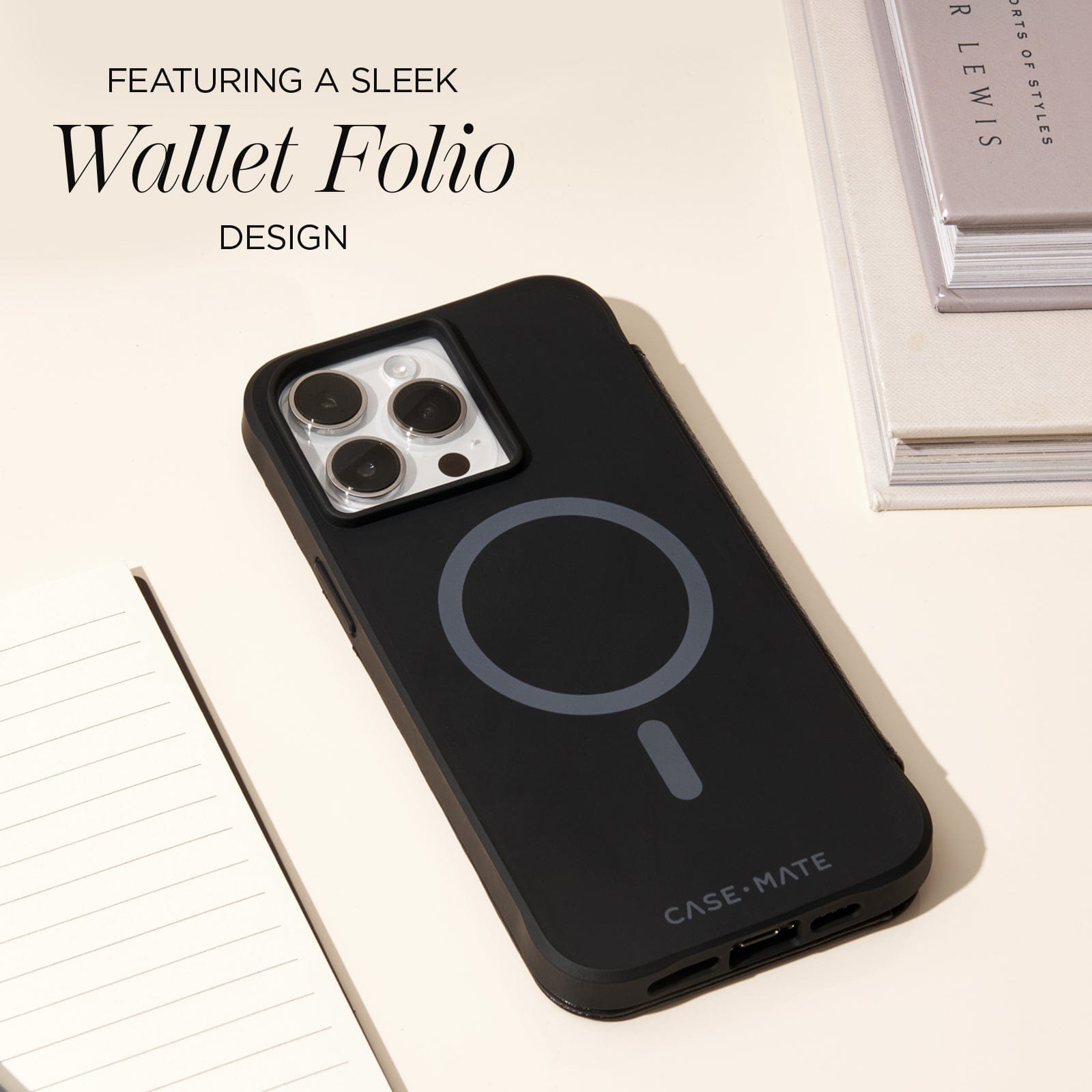 CASE-MATE Phone Cases Wallet Folio MagSafe coque iPhone 15 Pro noire portefeuille