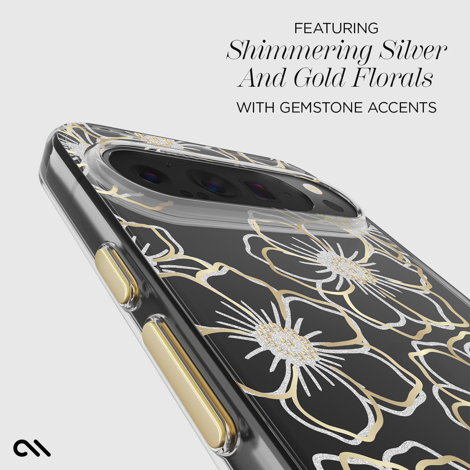 CASE-MATE Phone Cases Floral Gems coque Pixel 9 Pro XL dorée