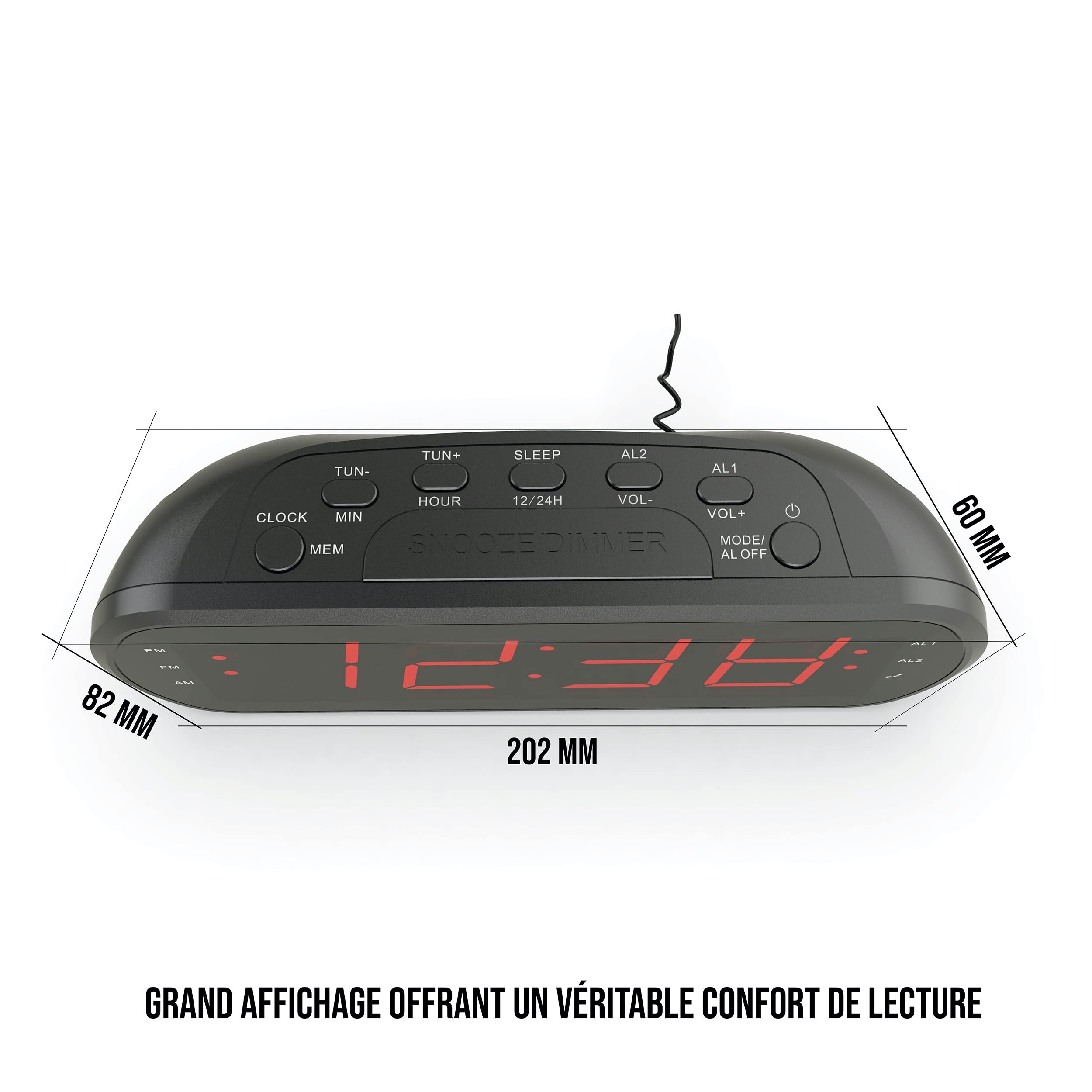 WE Audio radio-réveil FM double alarme LED rouge USB