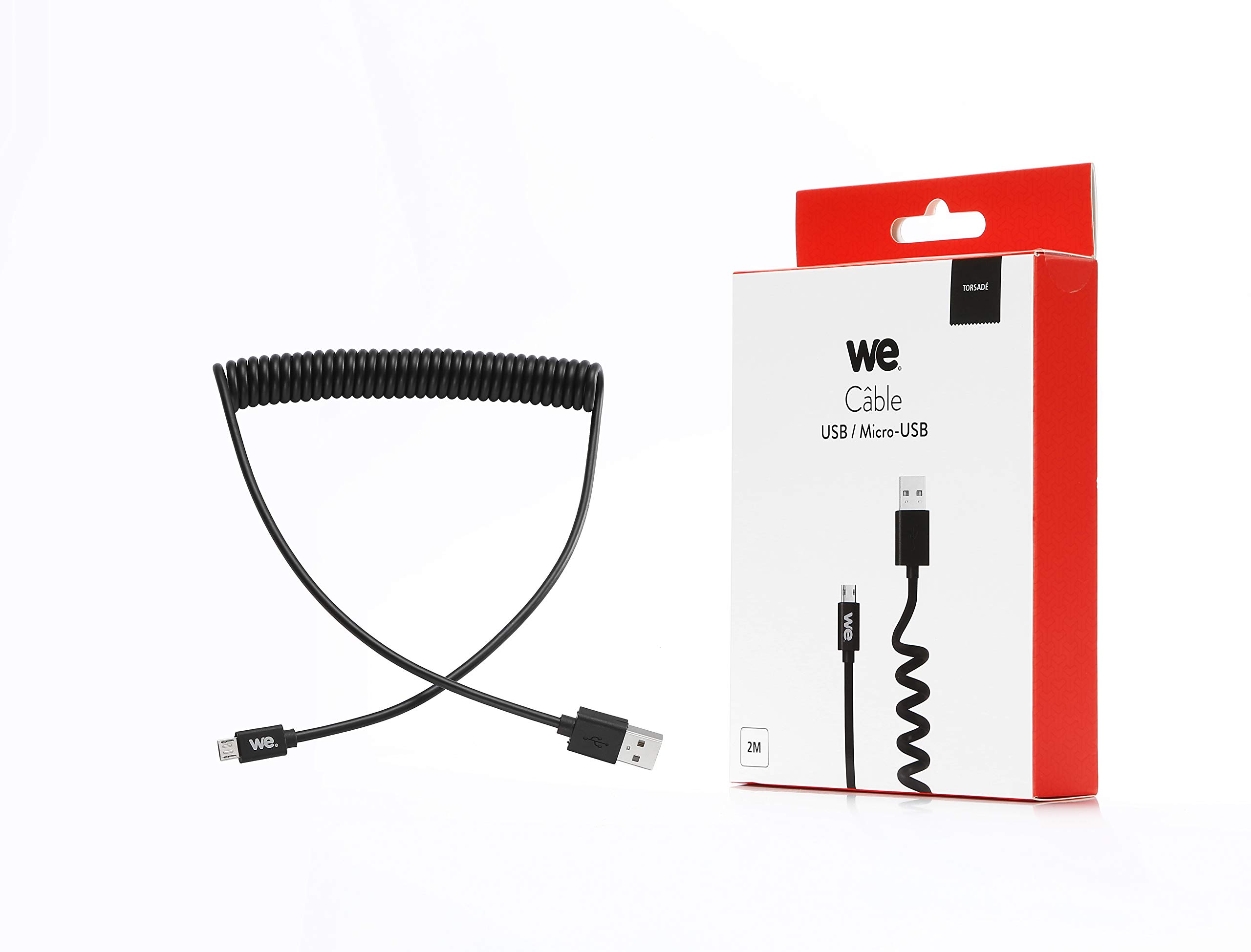 WE Cables Câble Micro USB torsadé réversible 2 m noir charge rapide