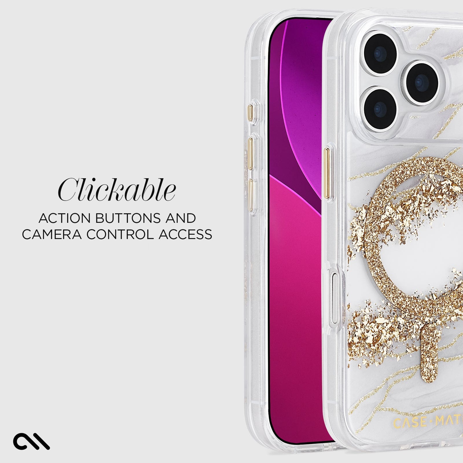 CASE-MATE Karat Granite coque iPhone 17 Pro MagSafe granite blanc et or