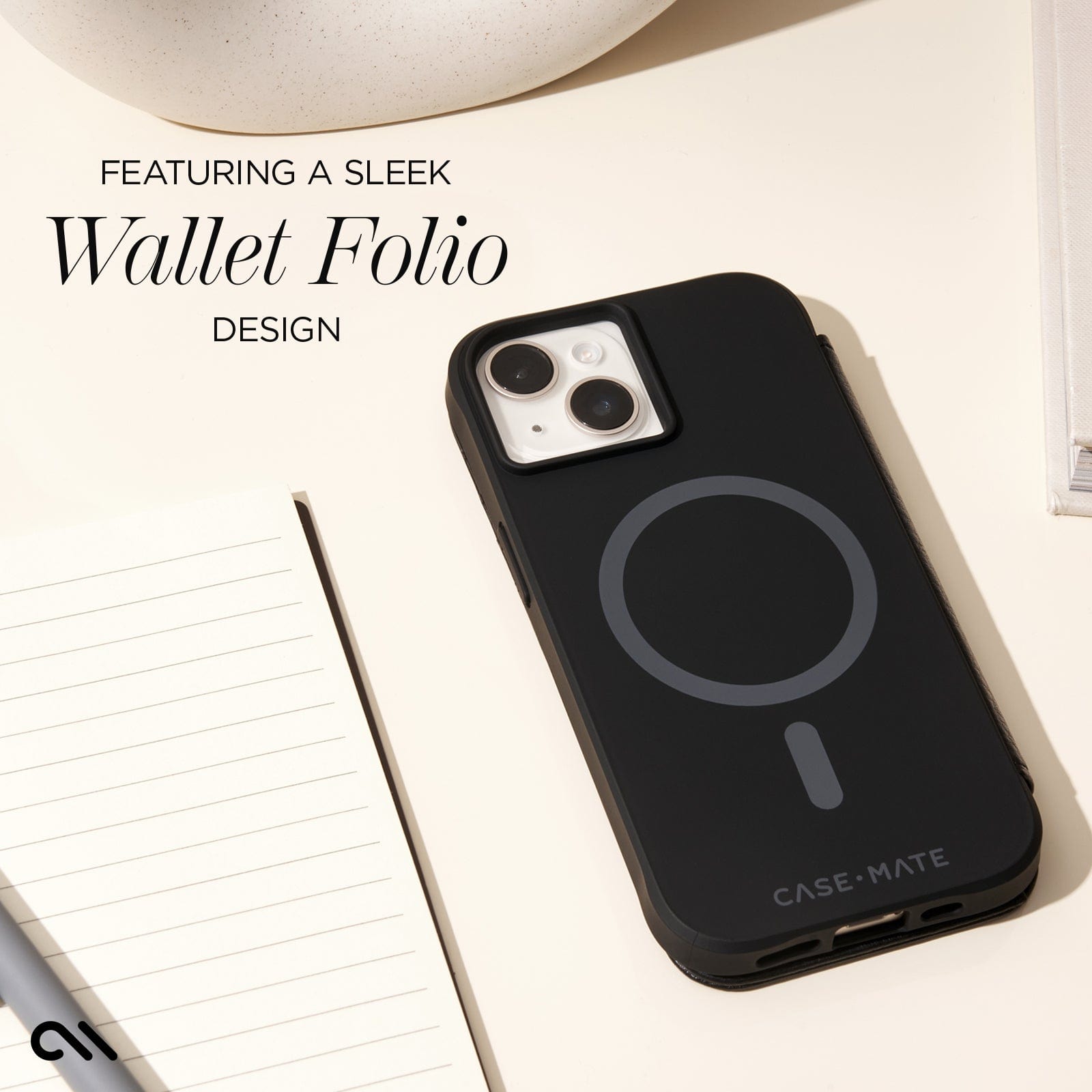 CASE-MATE Wallet Folio MagSafe coque portefeuille iPhone 15 Plus noire