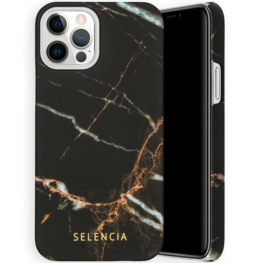 SELENCIA Coque arrière Maya Fashion Back Cover iPhone 12 noir marbre mat Qi