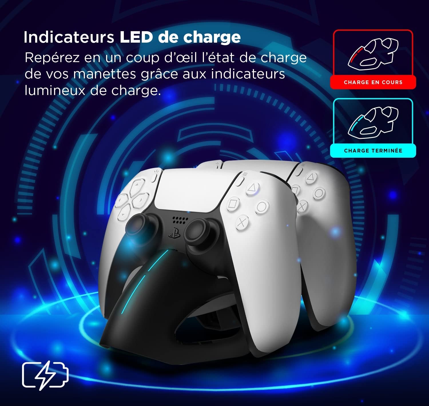 WE GAMIUM station de charge manettes PS5 double avec LED noire