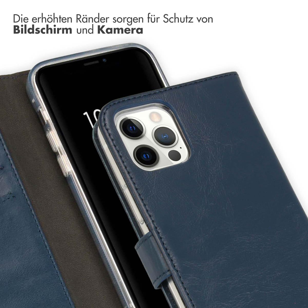 SELENCIA Étui à rabat Era iPhone 12 cuir bleu 3 cartes
