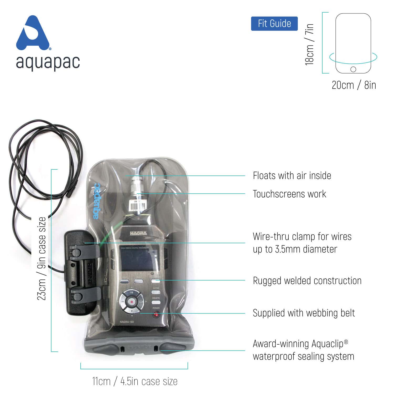 Aquapac Radio Microphones Waterproof Radio Microphone Case Medium étui micro IPX6