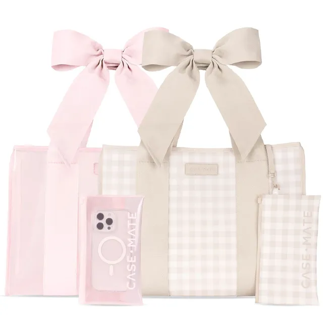 CASE-MATE Bundles The Tote Duo sacs cabas Latte Gingham Bow & Ballet Pink Bow, lot de 2, lavables et pliables