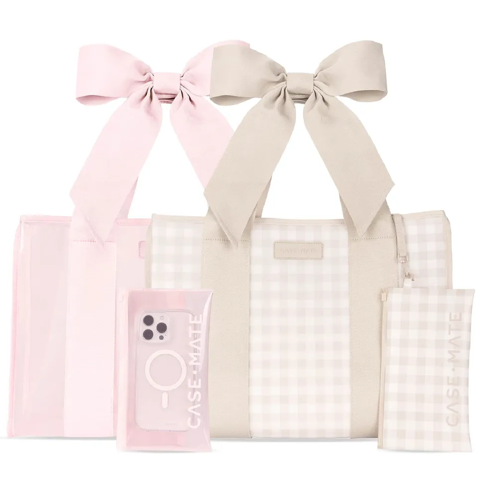 CASE-MATE Bundles The Tote Duo sacs cabas Latte Gingham Bow & Ballet Pink Bow, lot de 2, lavables et pliables
