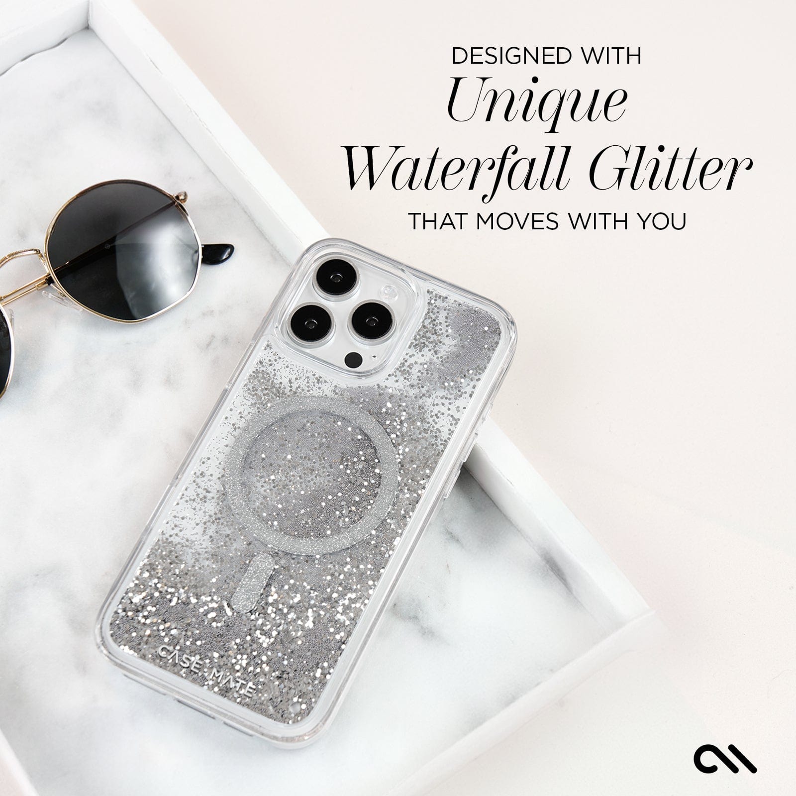 CASE-MATE Phone Cases Waterfall Silver MagSafe coque iPhone 16 Pro argent