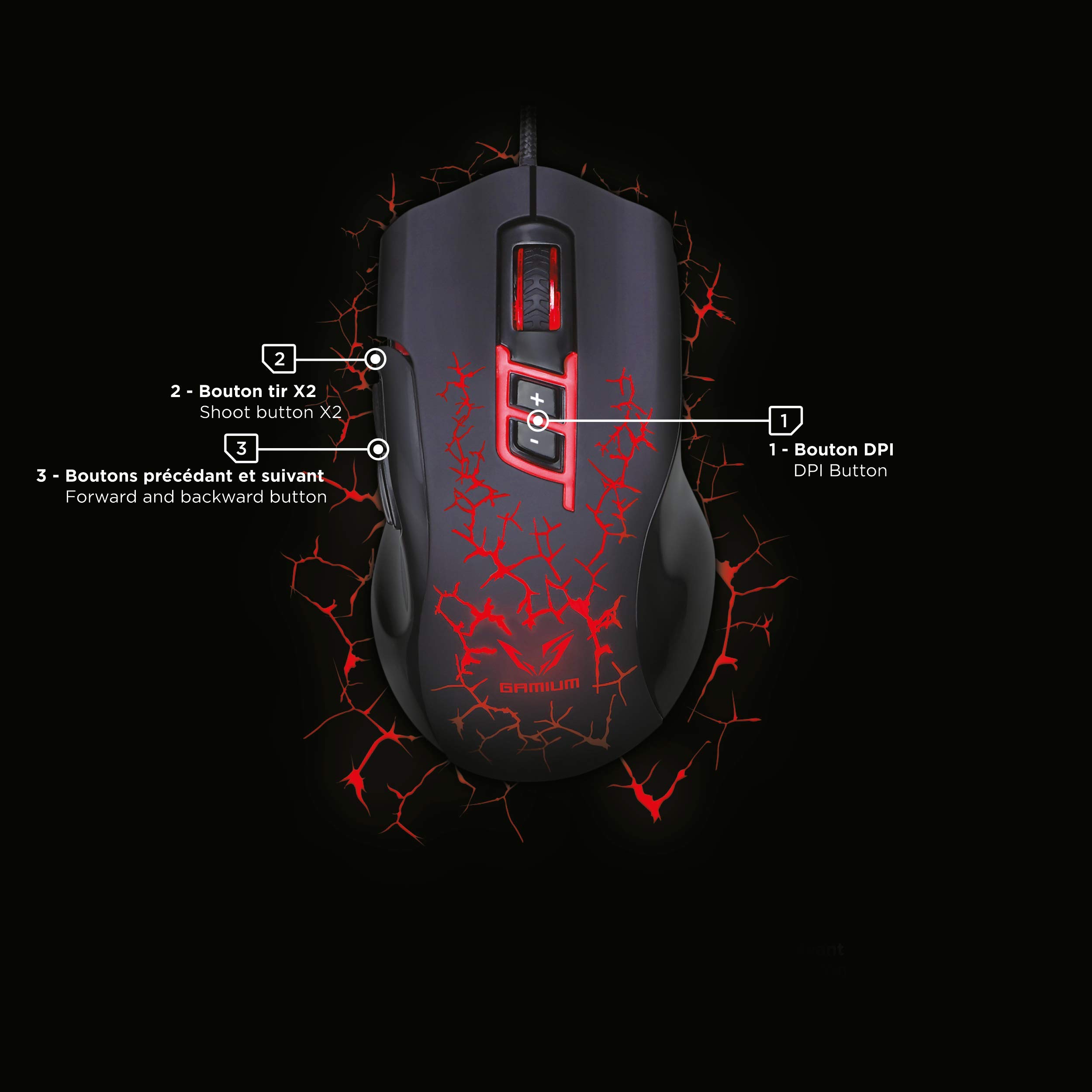 WE GAMIUM souris gamer 3200 DPI 8 boutons filaire