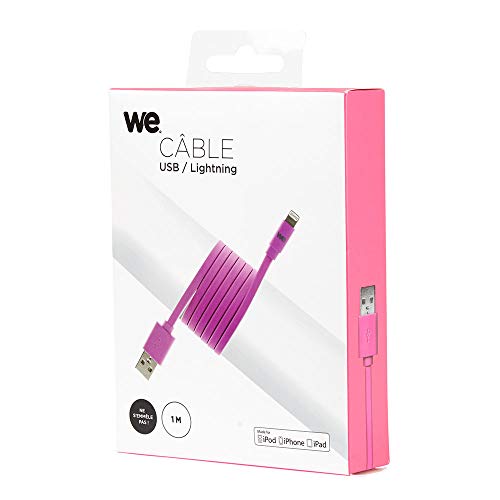 WE Cables câble USB Lightning plat 1 m fuchsia en silicone