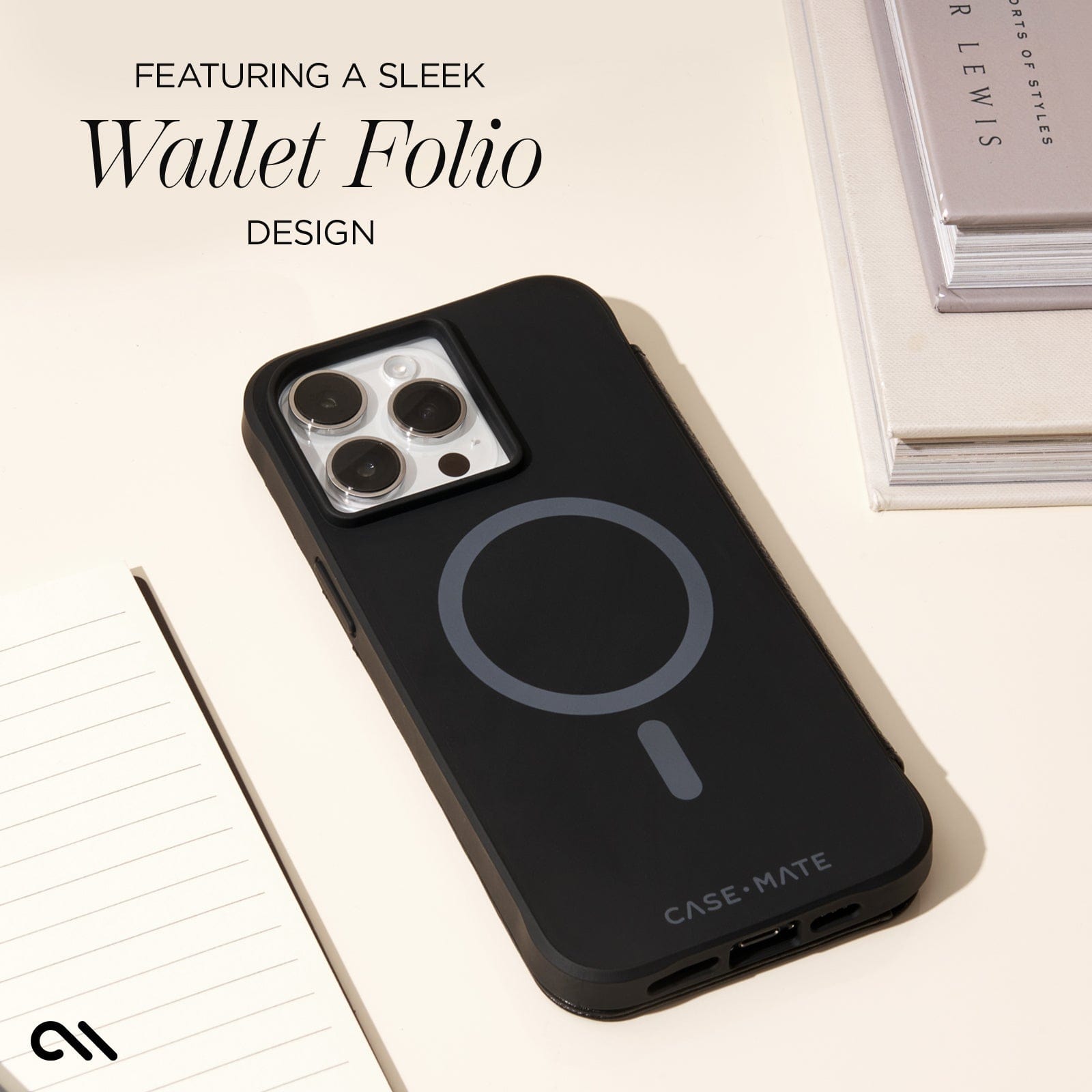 CASE-MATE Phone Cases Wallet Folio MagSafe coque iPhone 15 Pro Max noire