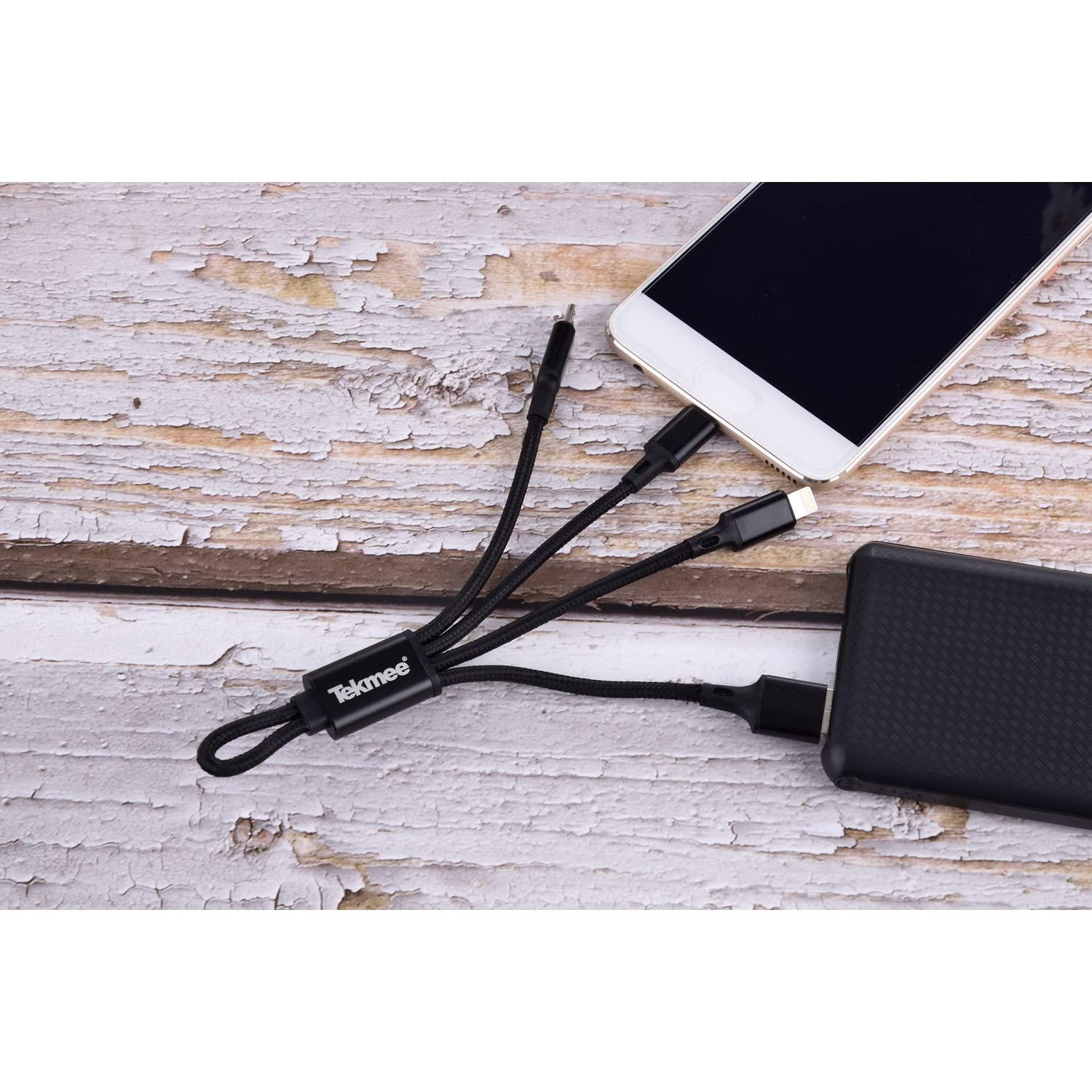 Tekmee câble de charge 3-en-1 16 cm Lightning USB-C Micro-USB