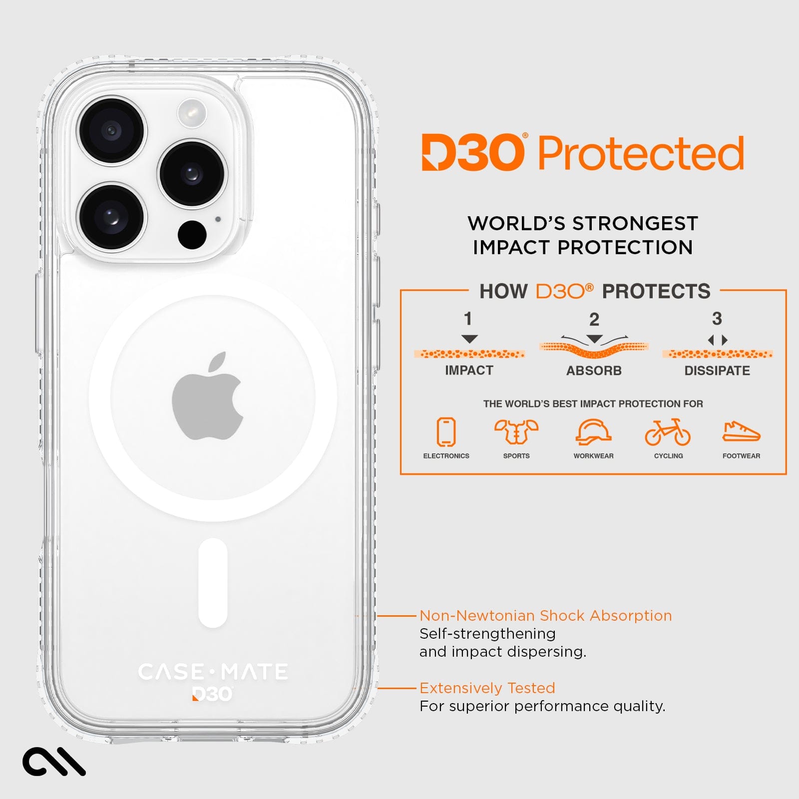 CASE-MATE Phone Cases Tough D3O® Clear MagSafe coque iPhone 16 Pro transparente