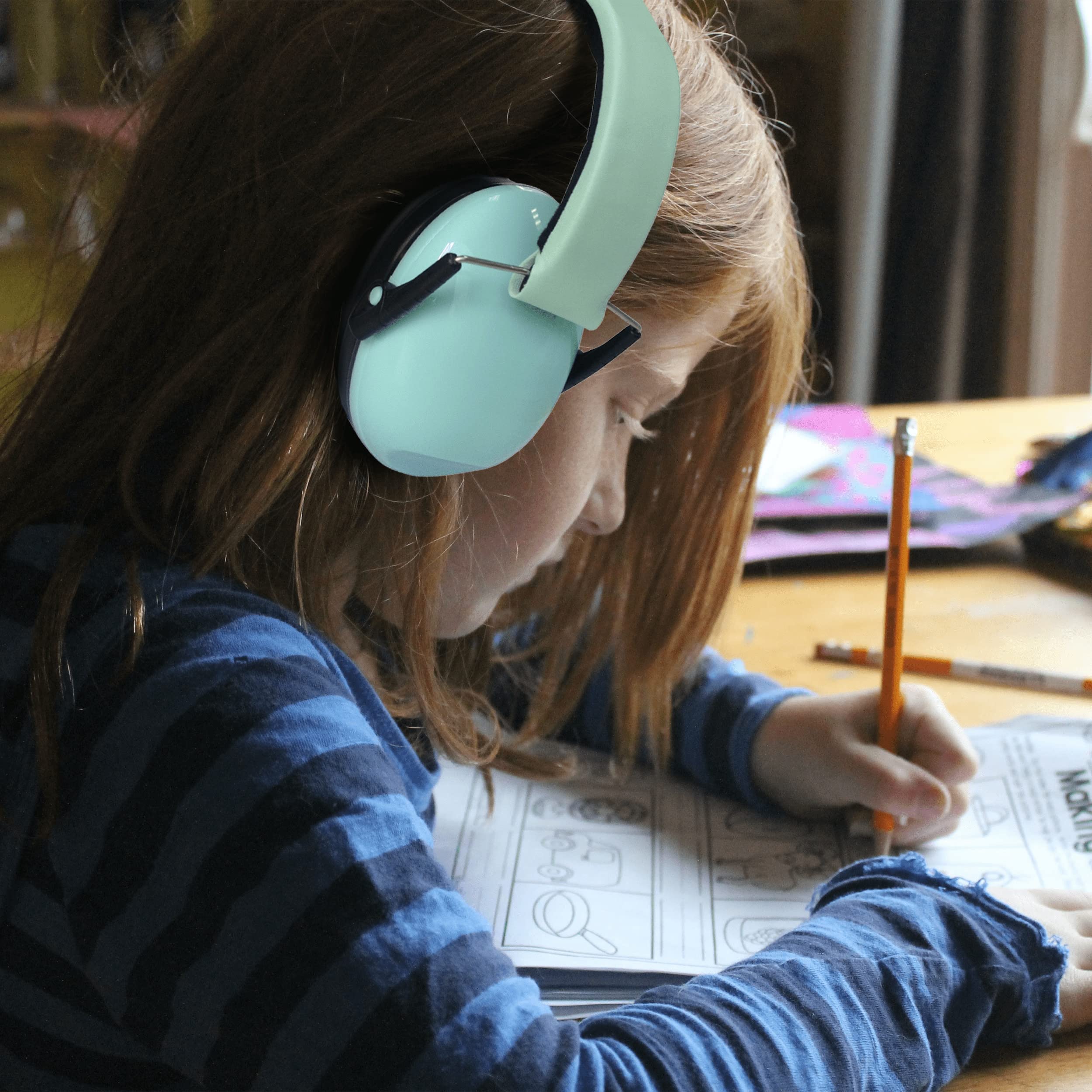 WE Audio casque anti-bruit enfant vert d’eau avec housse de transport