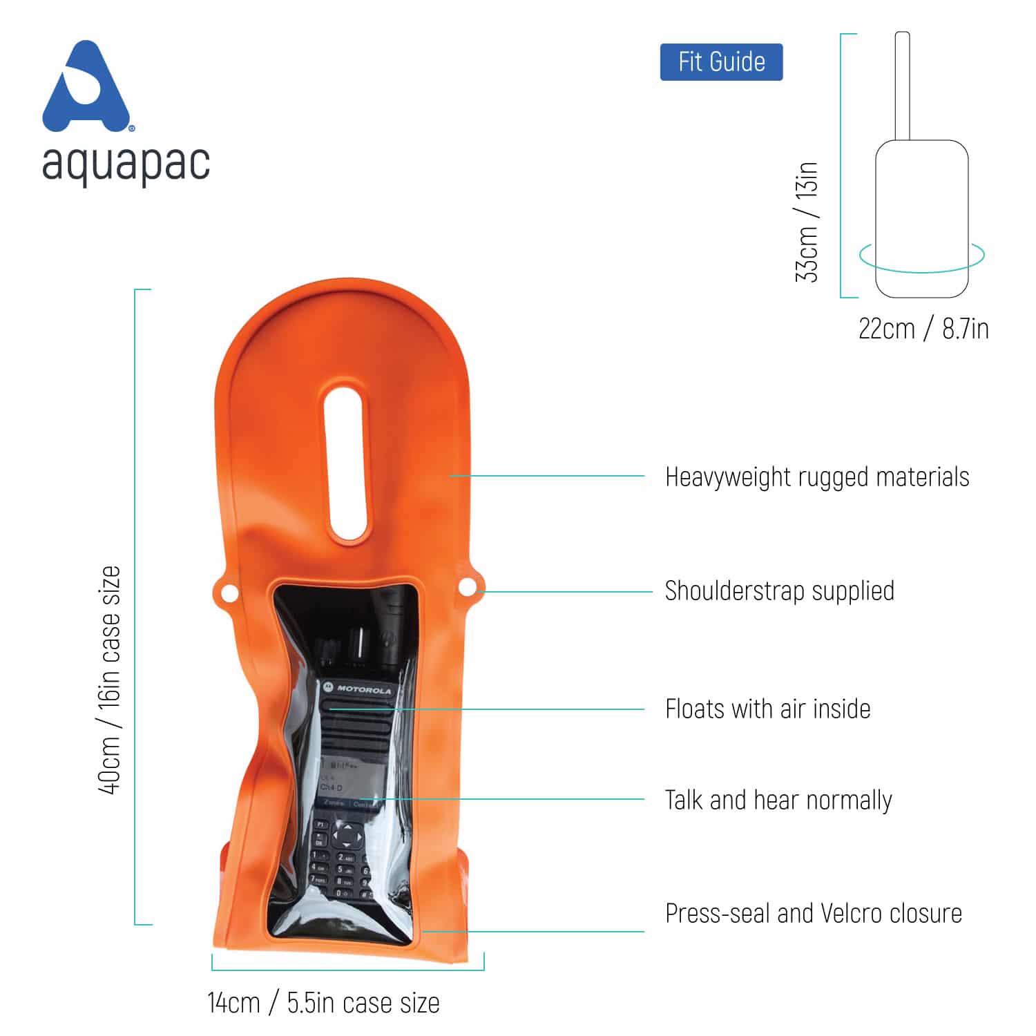 Aquapac 2-Way VHF Radios Rugged PRO Waterproof VHF Radio Case étui orange