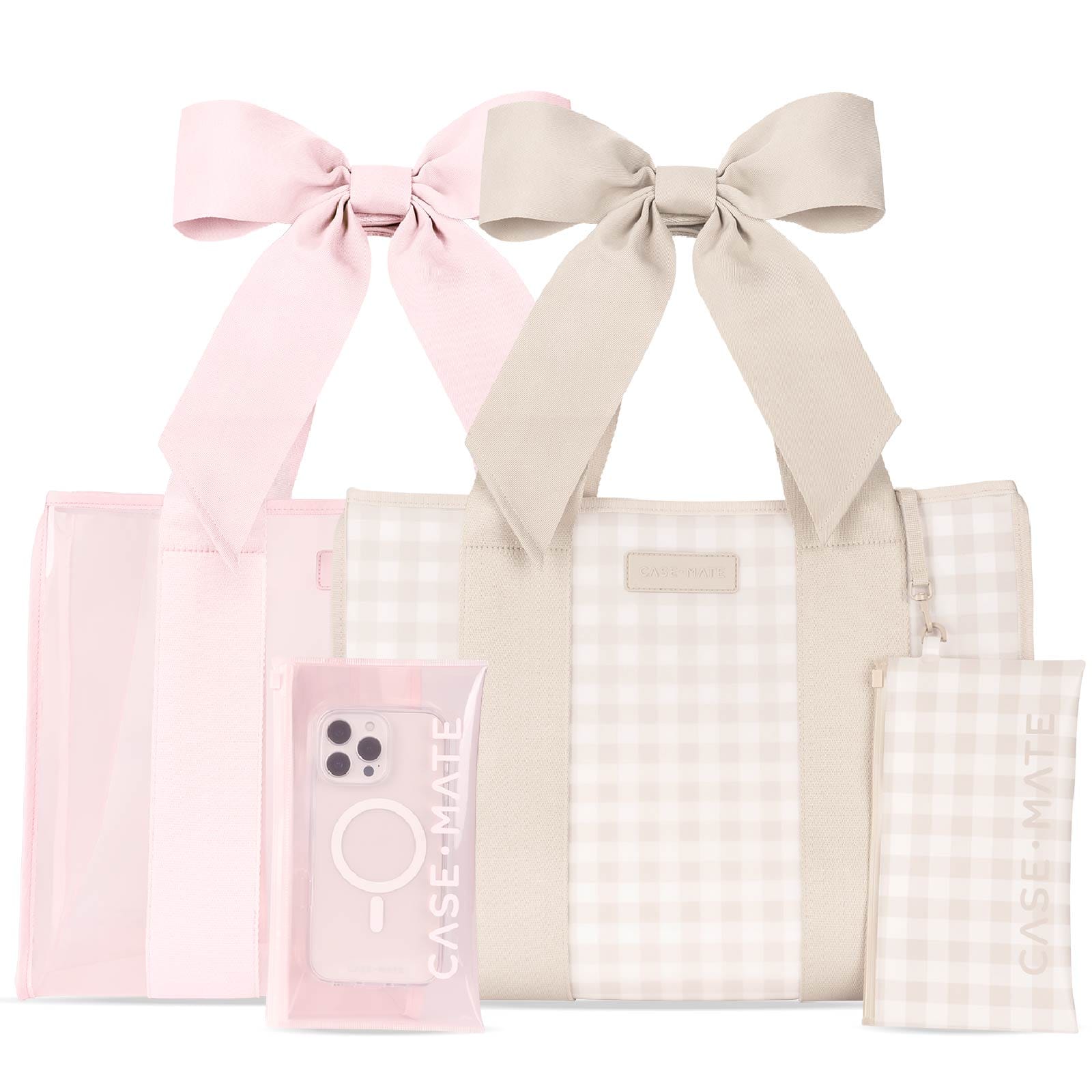 CASE-MATE Bundles The Tote Duo sacs cabas Latte Gingham Bow & Ballet Pink Bow, lot de 2, lavables et pliables