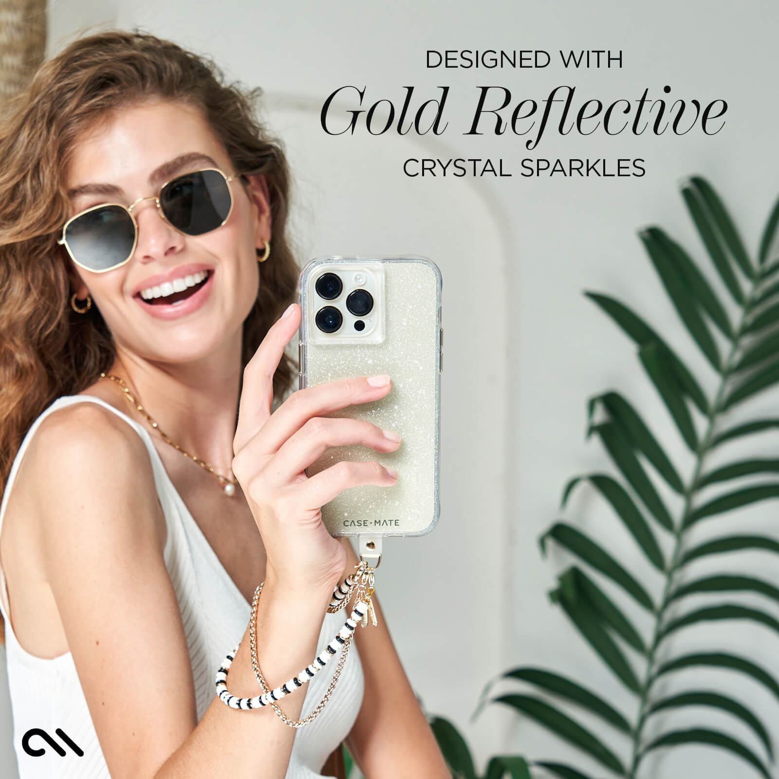 CASE-MATE Phone Cases Sheer Crystal Gold coque iPhone 15 Pro dorée antichoc