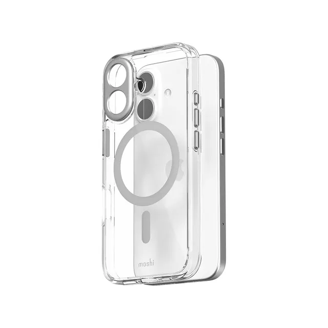 MOSHI Cases iGlaze Clear Hardshell Case coque iPhone 16 Luna Silver MagSafe