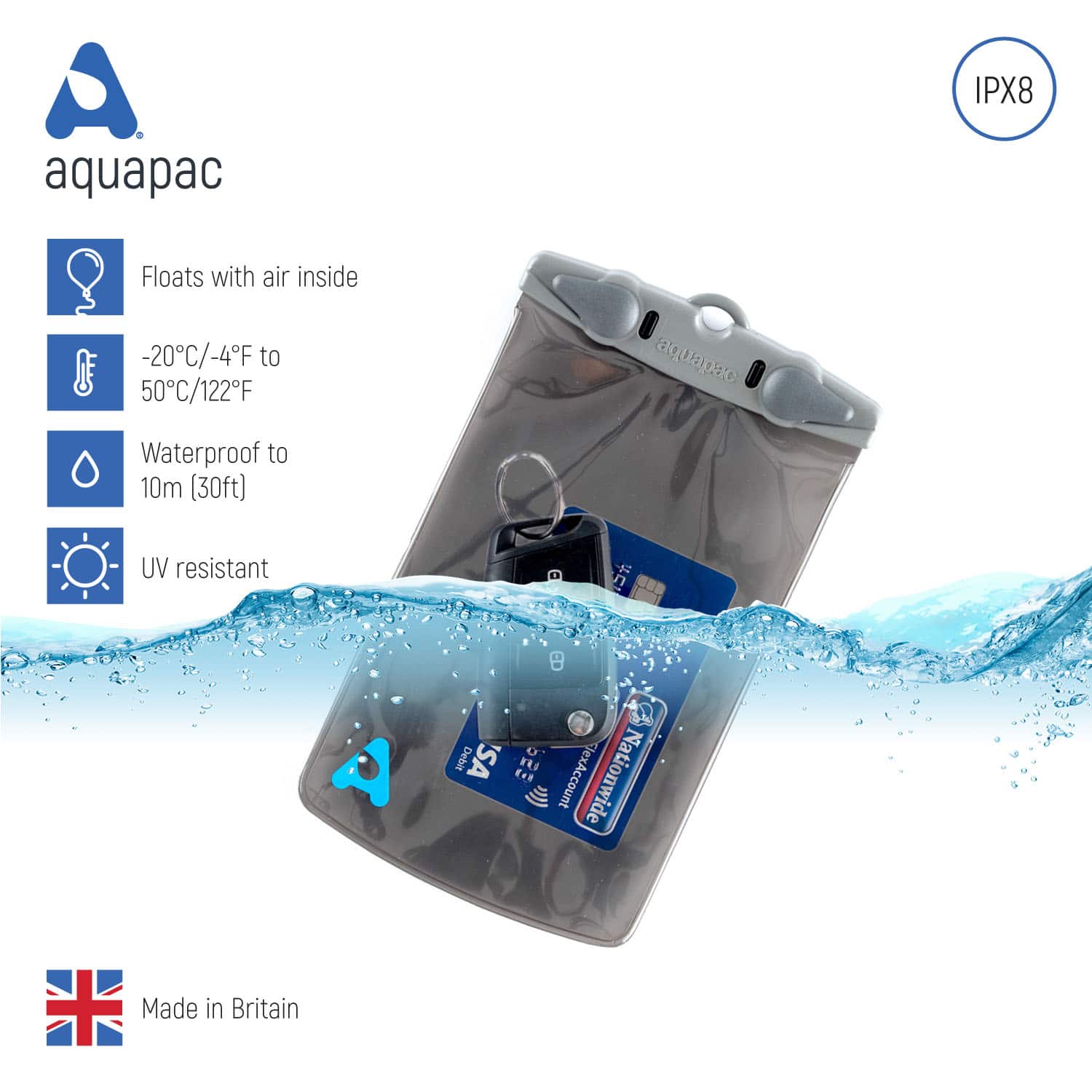 Aquapac Phones Passport & Phone Case étui étanche gris transparent