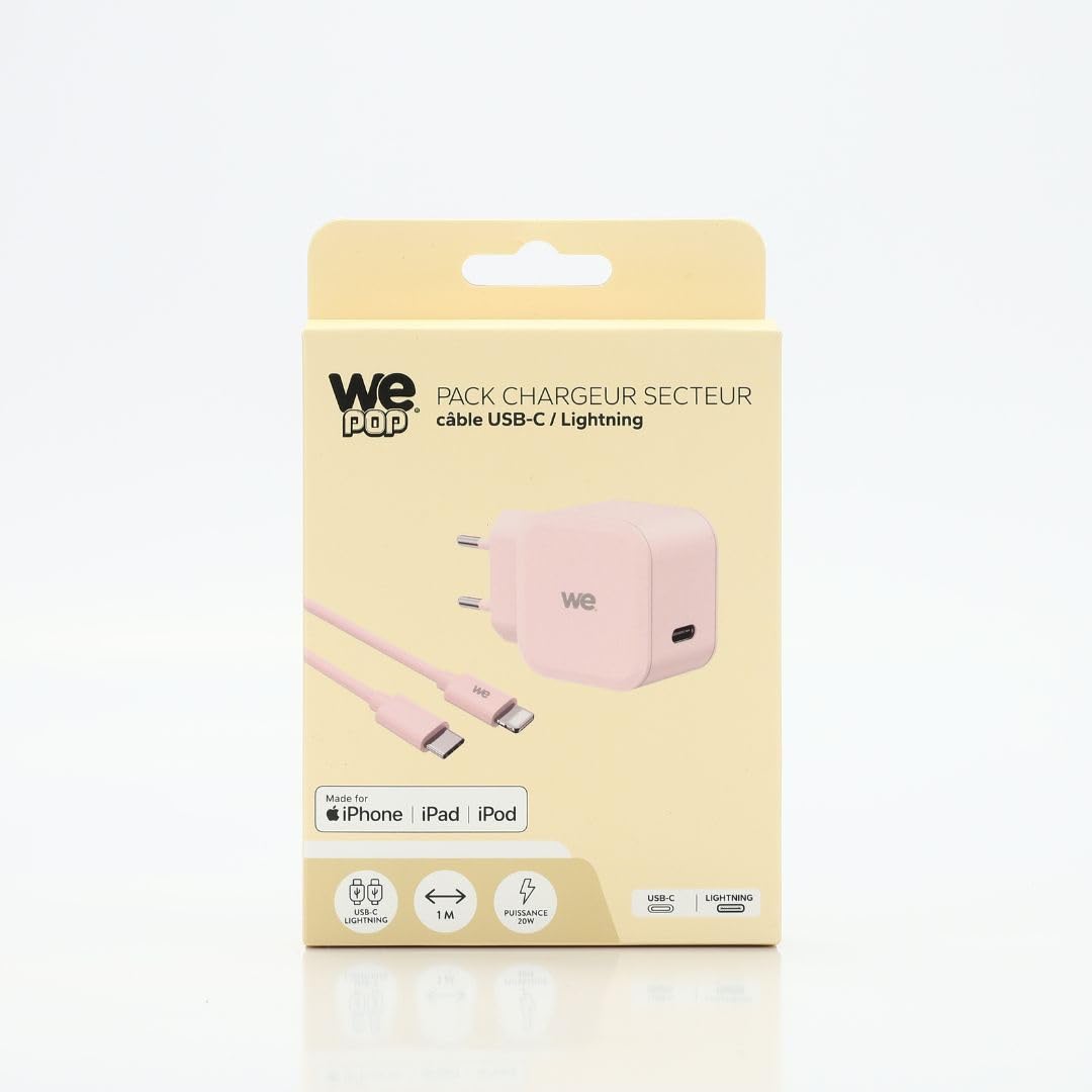 WE WE POP Pack chargeur secteur USB-C + câble USB-C/Lightning rose 20 W