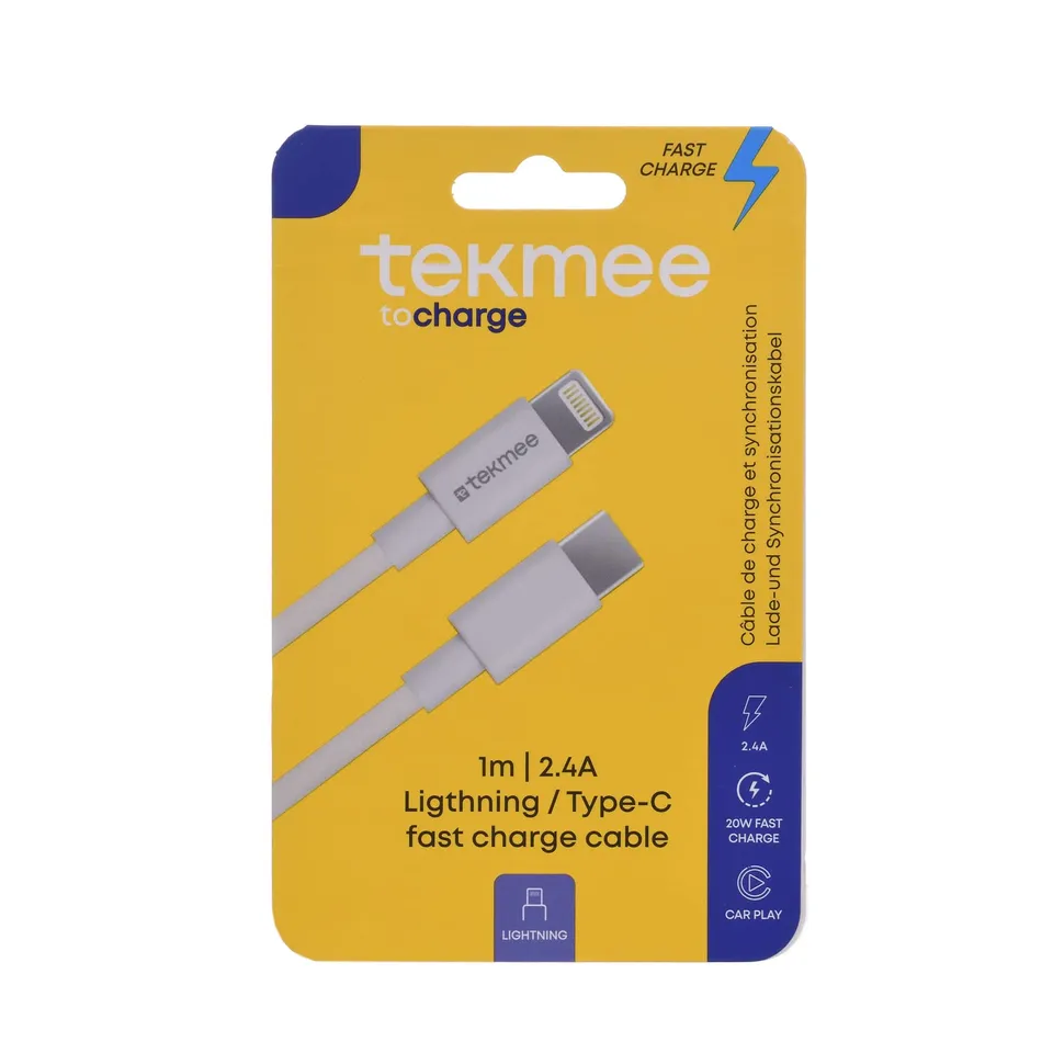 Tekmee Câbles de charge câble Lightning vers USB-C 2,4 A 1 m