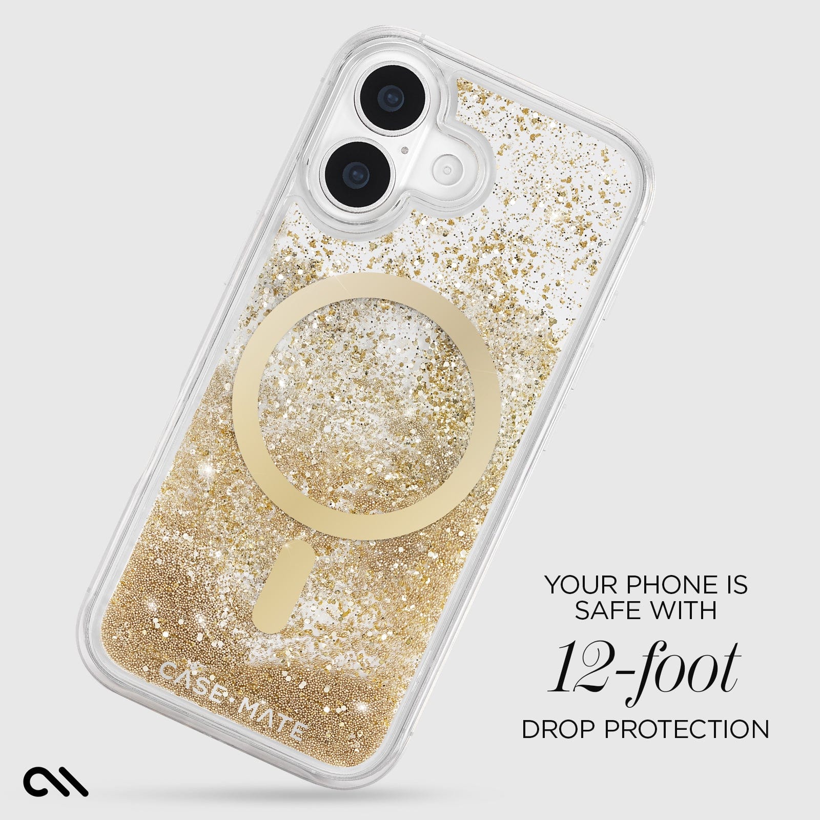 CASE-MATE Waterfall Gold MagSafe iPhone 17 coque dorée pailletée