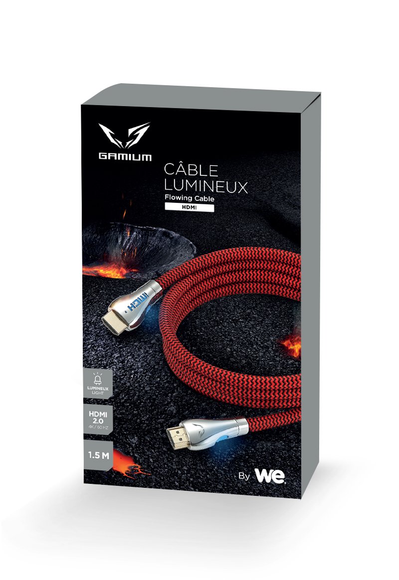 WE GAMIUM Câble HDMI 2.0 4K 1,5 m rouge lumineux tressé