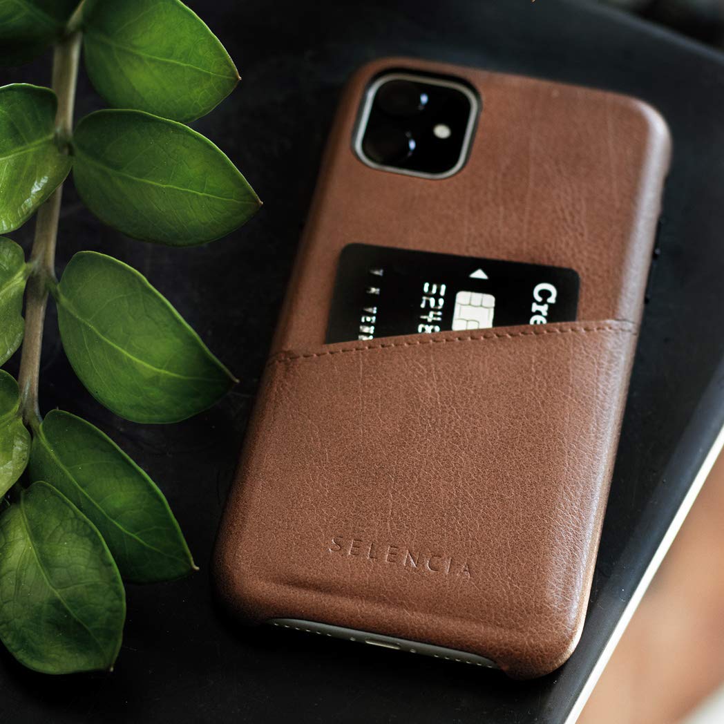 SELENCIA Étui en cuir Vayu Vegan iPhone 11 marron carte Qi